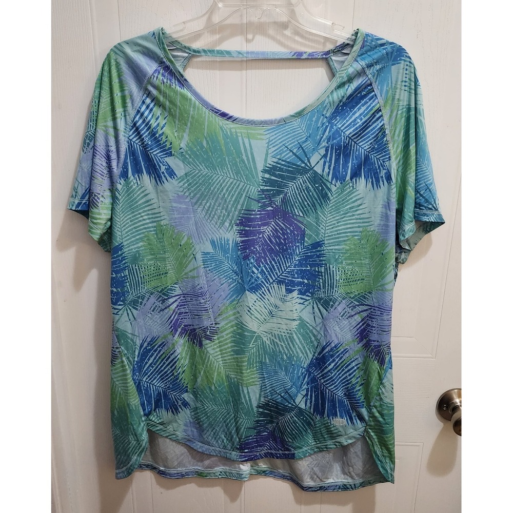 Reel Legends Women's Reel-Tec T-Shirt Short Sleeve Blue Cut Out‎ Back Plus Sz 1X